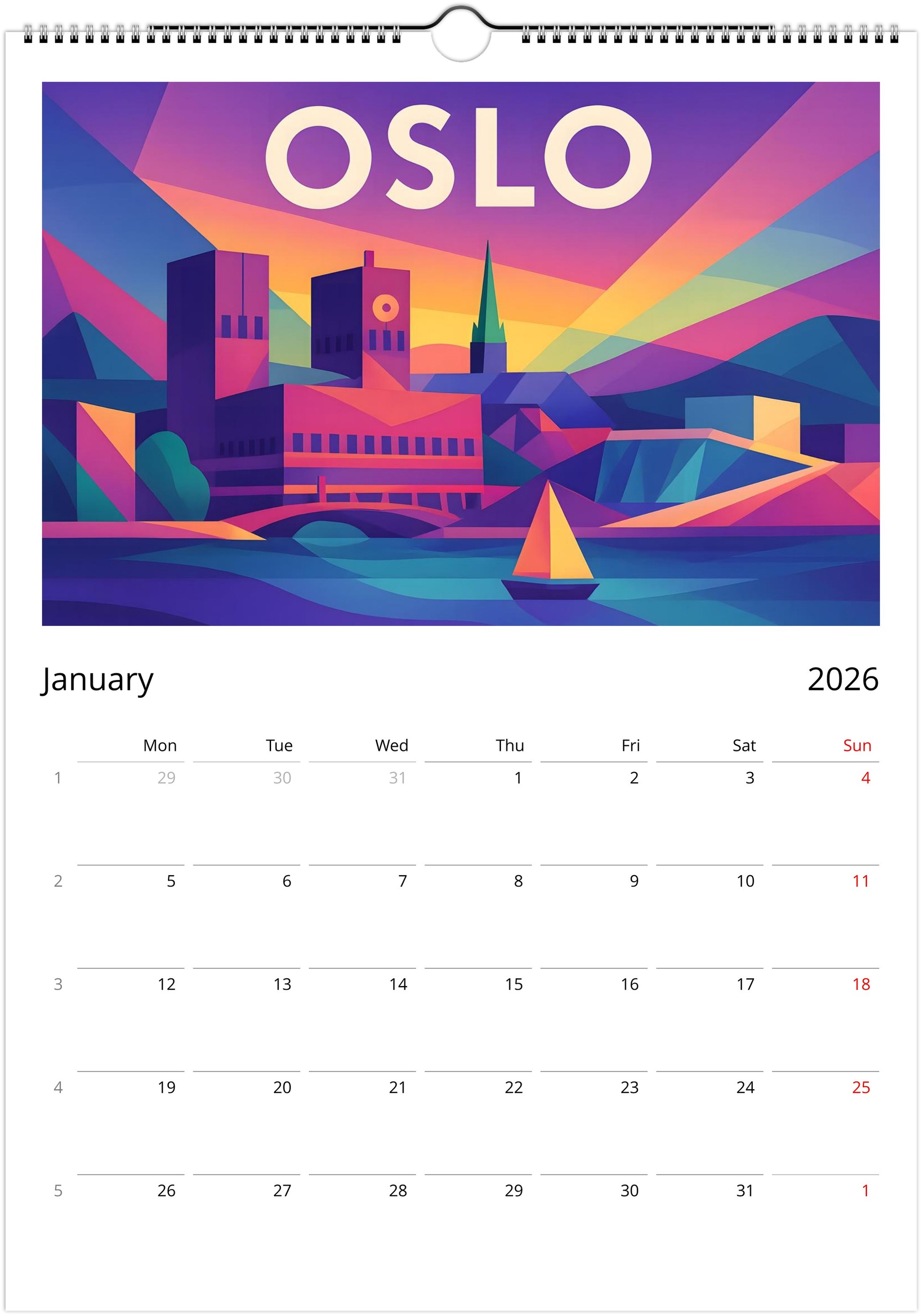 Oslo Norway Wall Calendar 2026 / Colorful Vector (EU - World) - Image 2