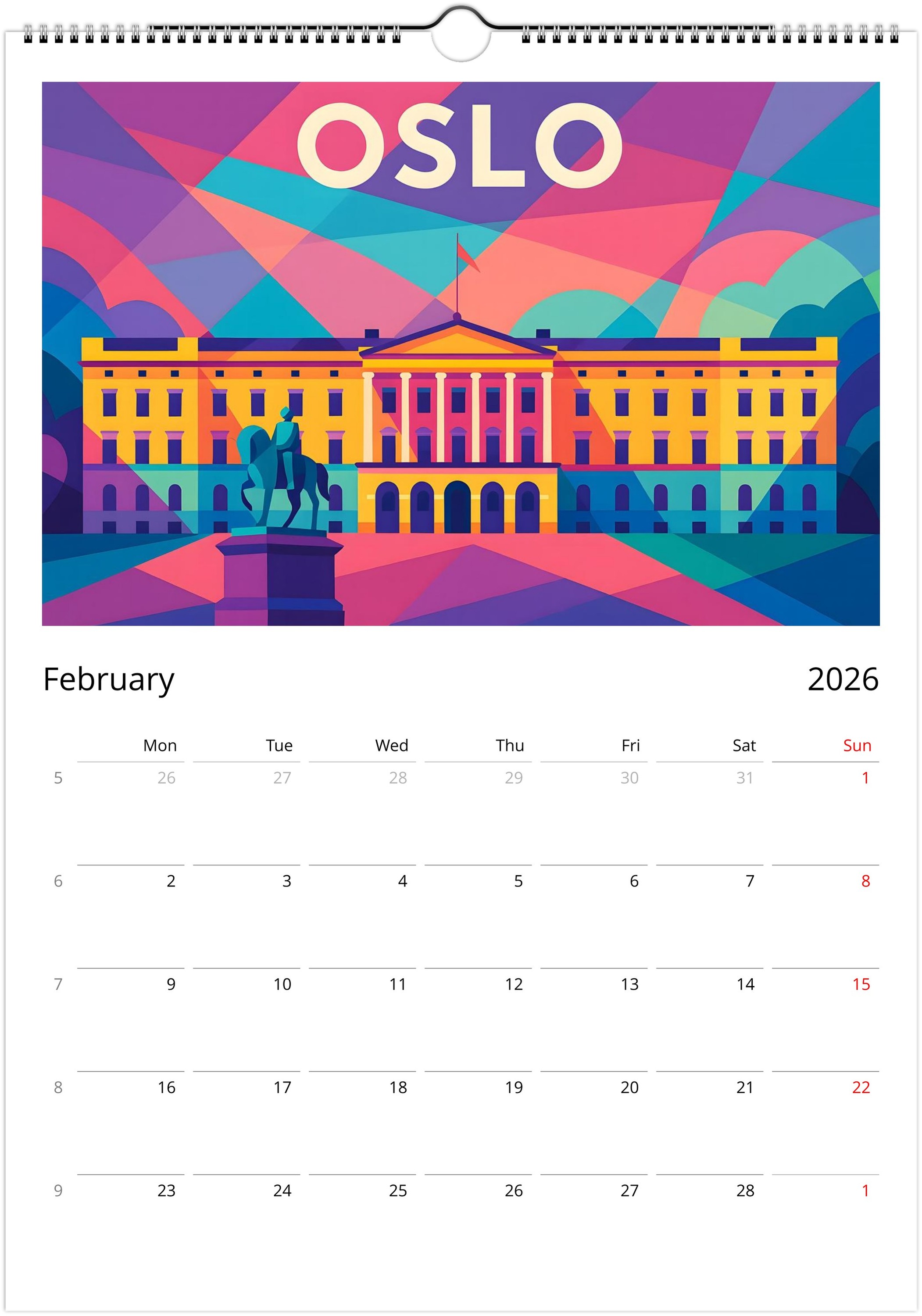 Oslo Norway Wall Calendar 2026 / Colorful Vector (EU - World) - Image 3