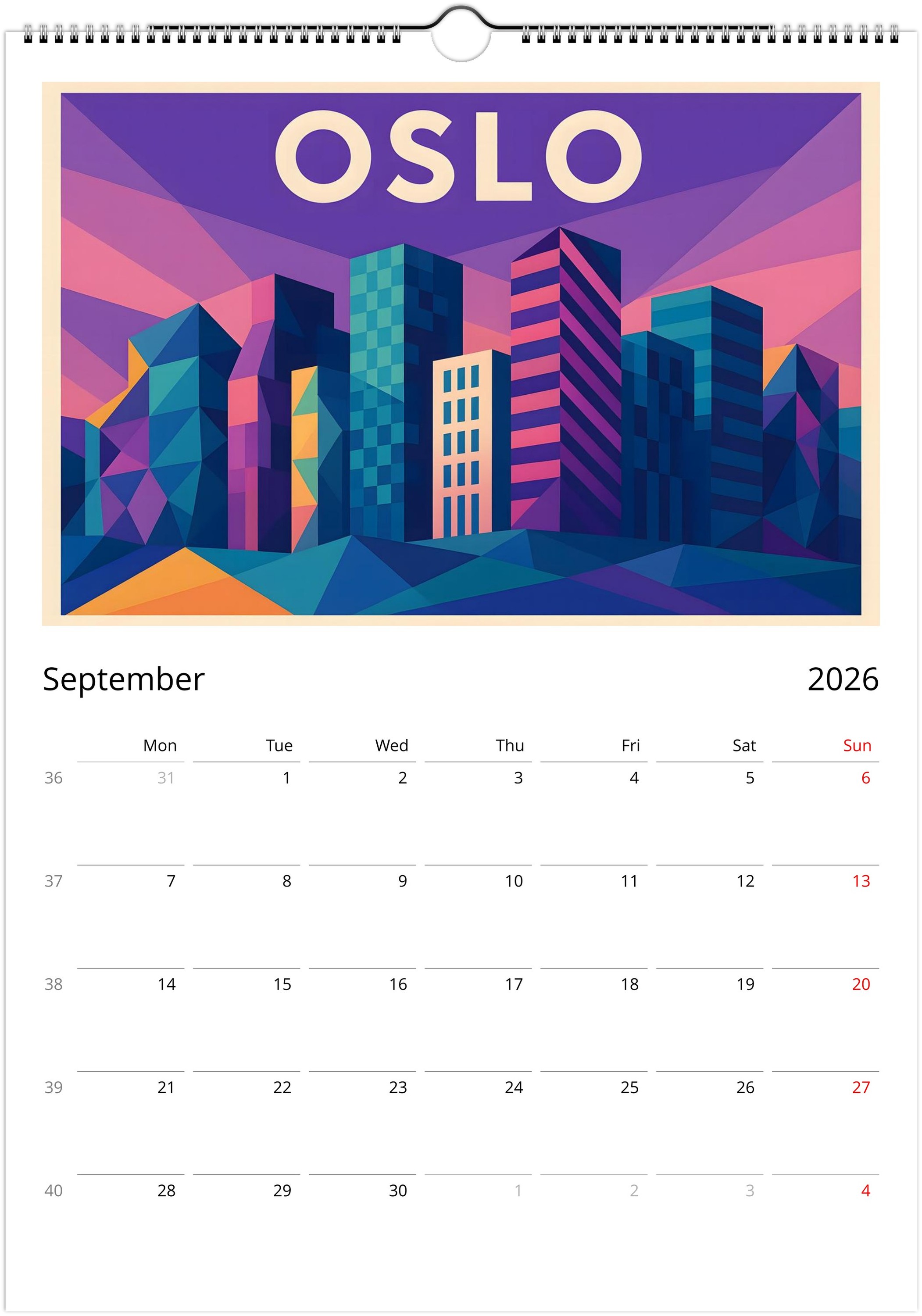 Oslo Norway Wall Calendar 2026 / Colorful Vector (EU - World) - Image 10
